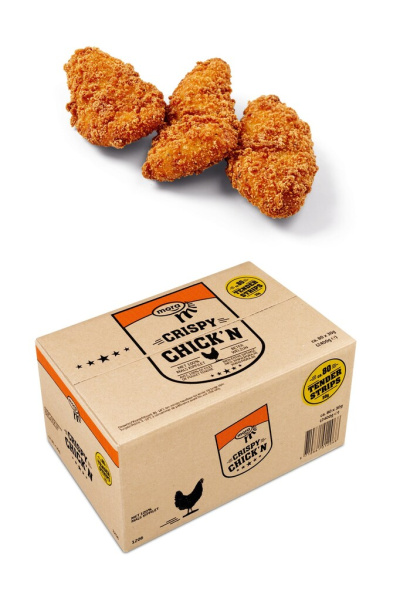 Uit verpakking Crispy Chick'n Strips 30 gr.
